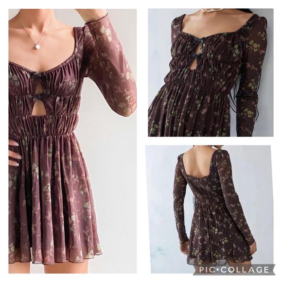 UO Diana Ruched Cutout Romper S Fairycore - Picture 2 of 11